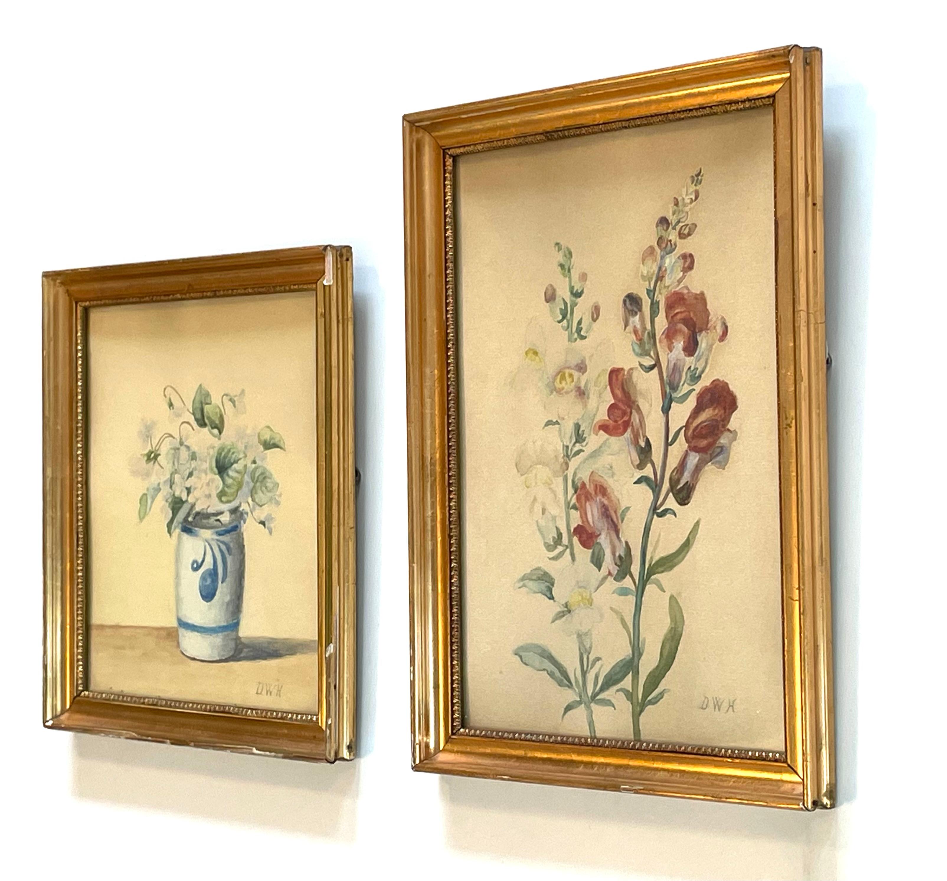 Peinture Paire d'aquarelles anciennes du début du 20e siècle de natures mortes florales en vente
