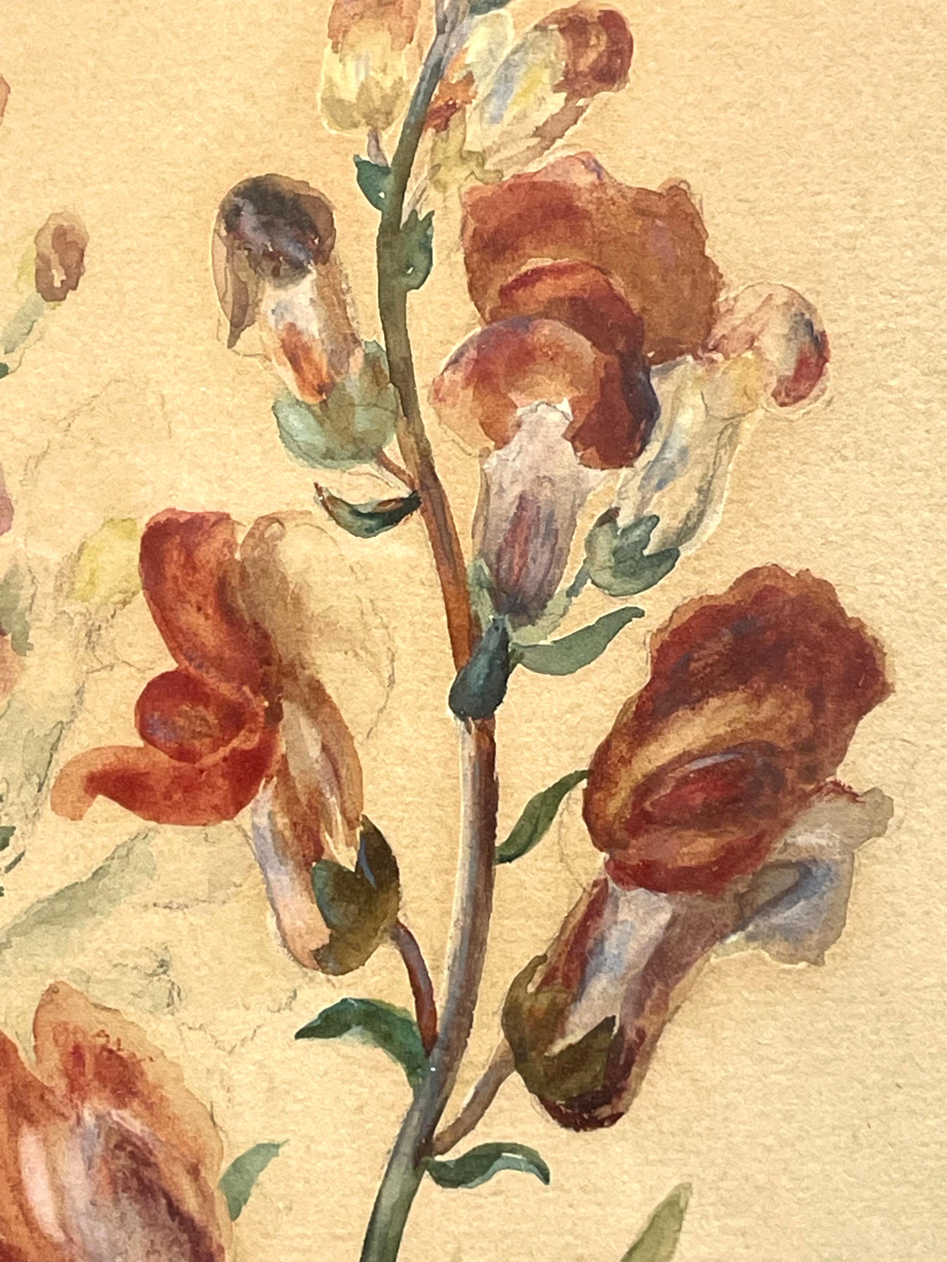 Paire d'aquarelles anciennes du début du 20e siècle de natures mortes florales en vente 1