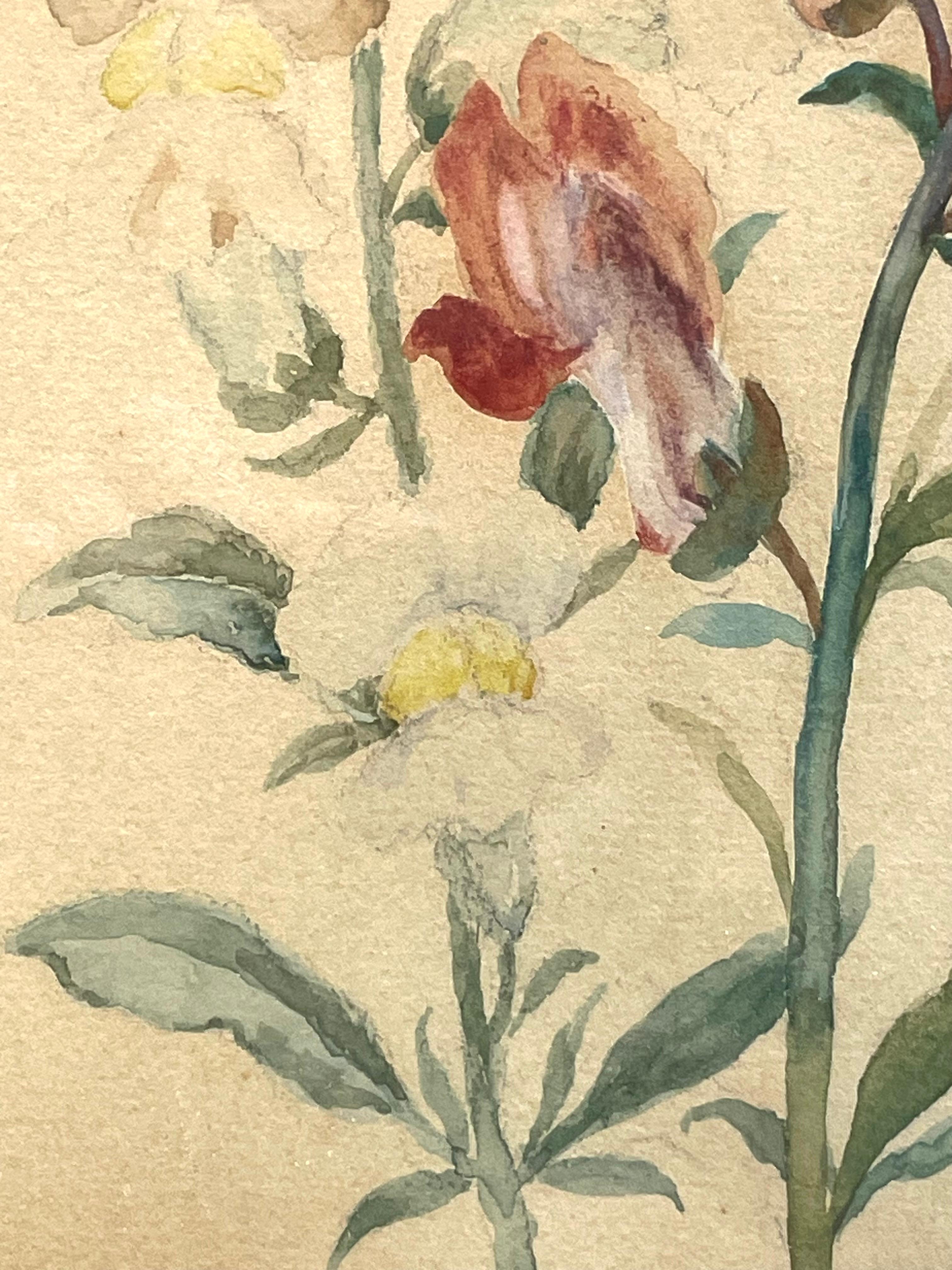 Paire d'aquarelles anciennes du début du 20e siècle de natures mortes florales en vente 2