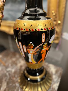 Pair of Antique Early 20th Century Paris Porcelain Egyptian Revival Lamps