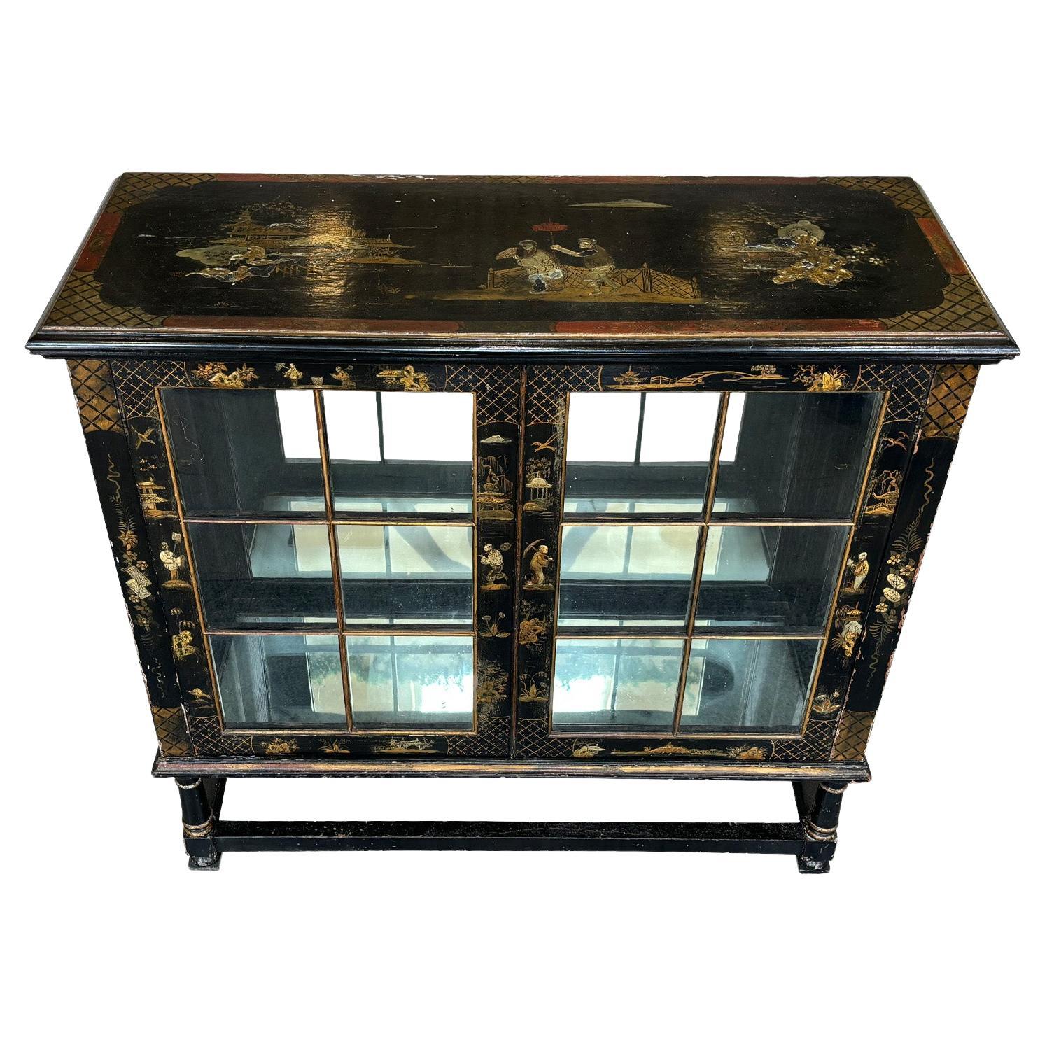 Pair of Antique Ebonized Chinoiserie Cabinets