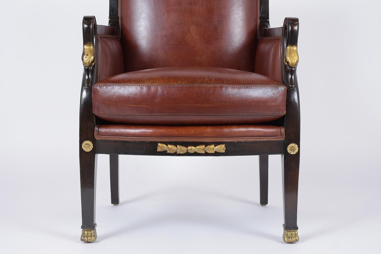 Pair of Traditional French 19th Century Empire Leather Armchairs 1