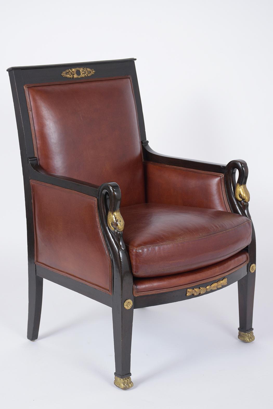 Pair of Traditional French 19th Century Empire Leather Armchairs 2