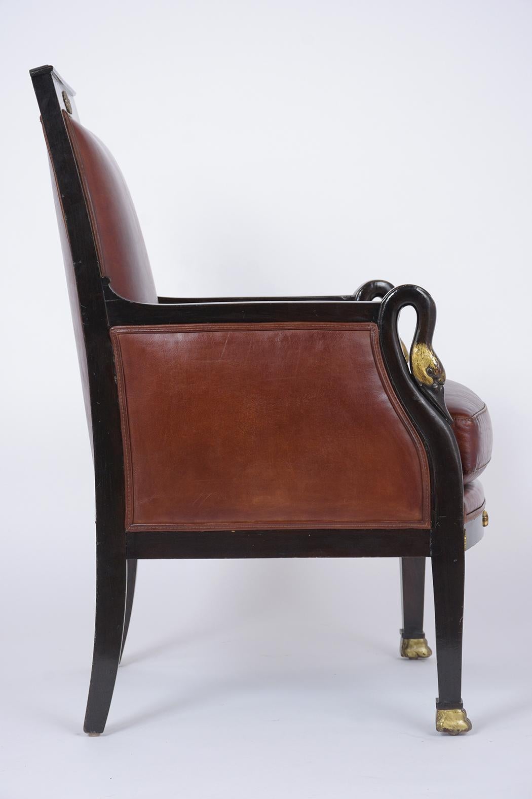 Pair of Traditional French 19th Century Empire Leather Armchairs 5