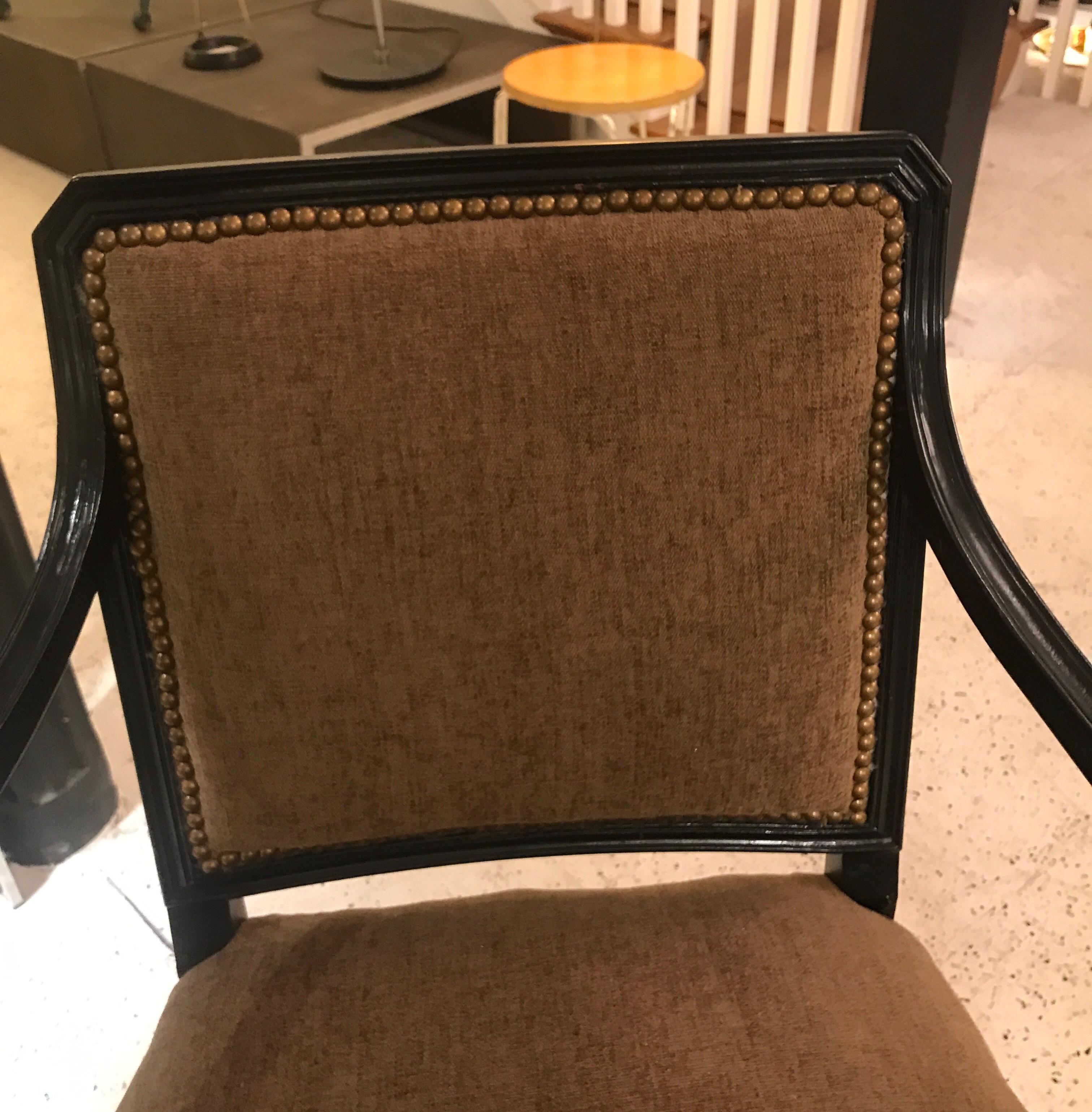 Pair of Antique Ebonized Upholstered Accent Armchairs 7