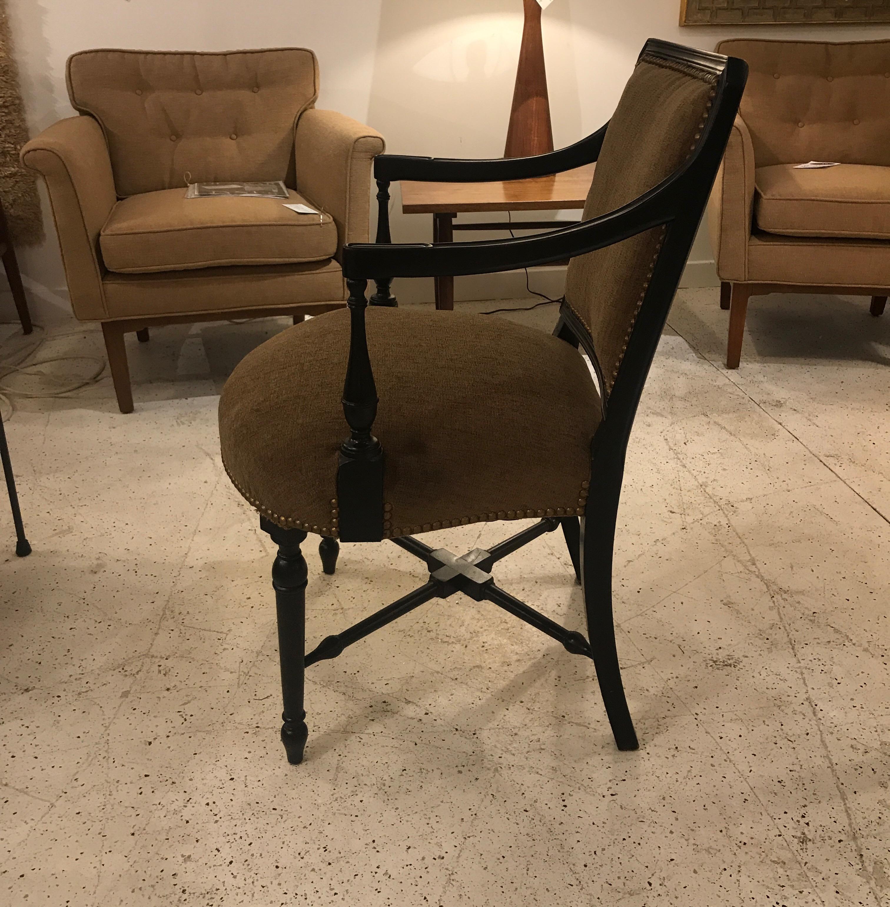 Pair of Antique Ebonized Upholstered Accent Armchairs In Good Condition In Lambertville, NJ