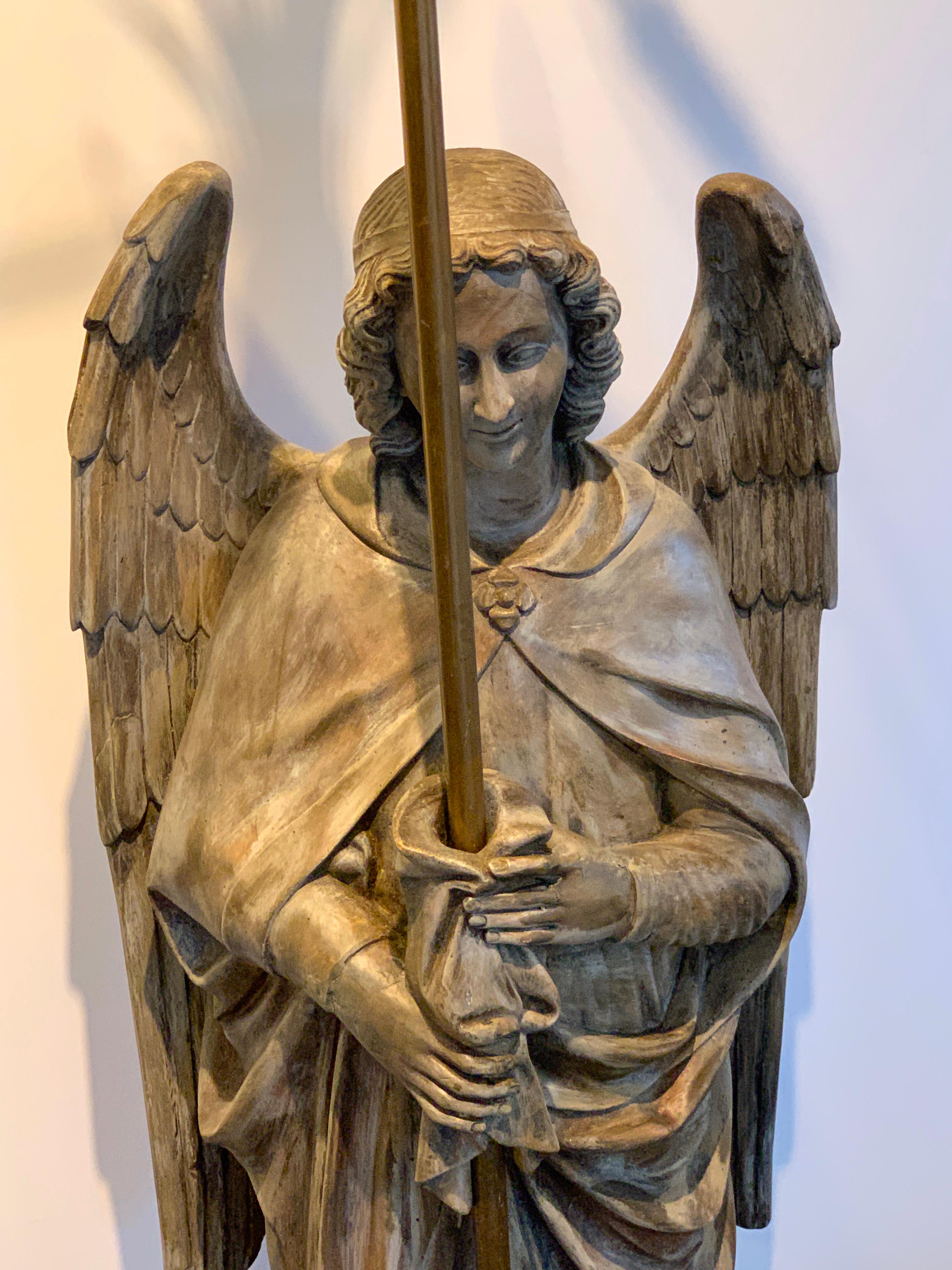 Polychromed Pair of Antique Ecclesiastical Angel Torchieres For Sale