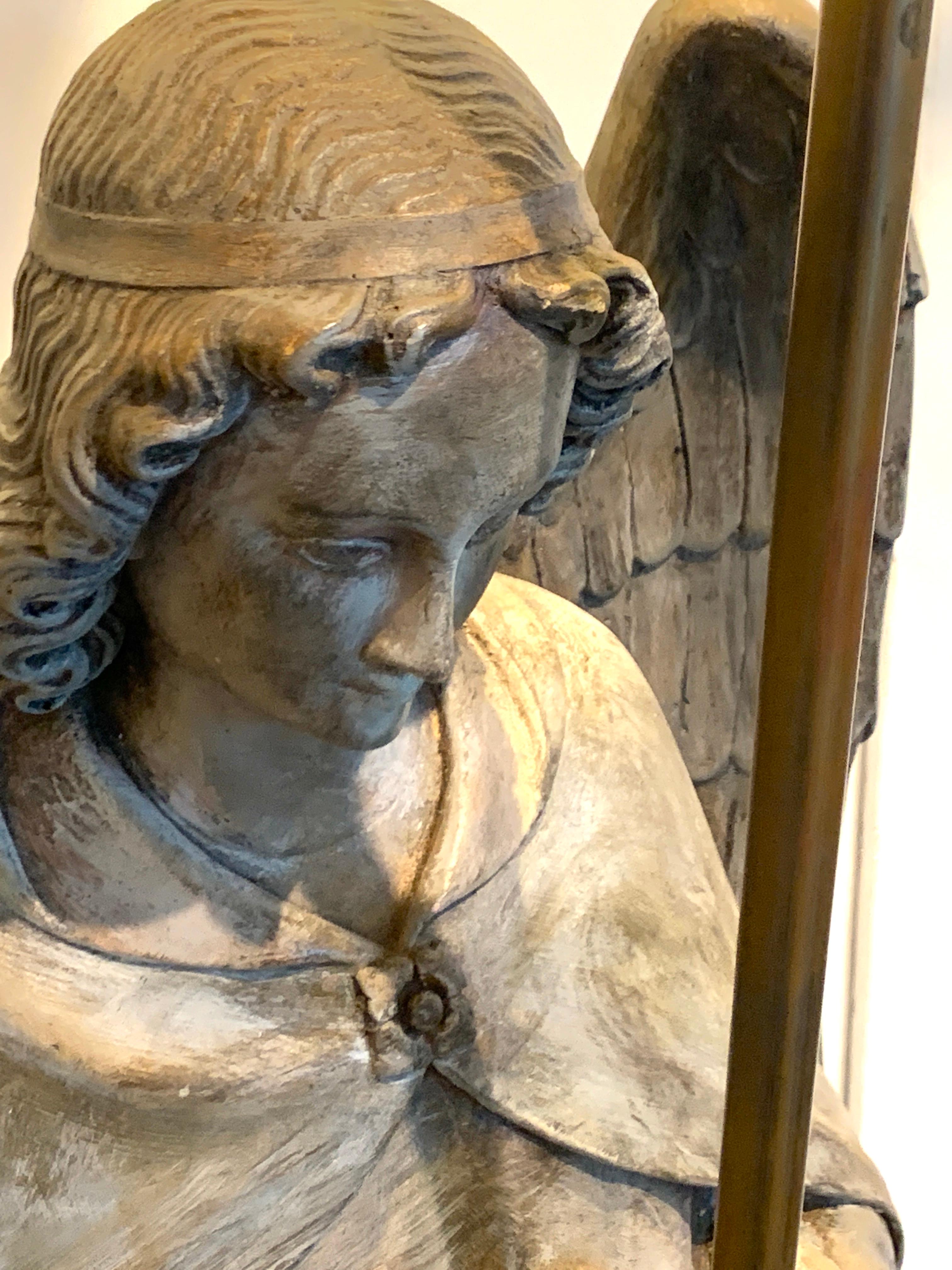 Pair of Antique Ecclesiastical Angel Torchieres In Good Condition For Sale In Atlanta, GA