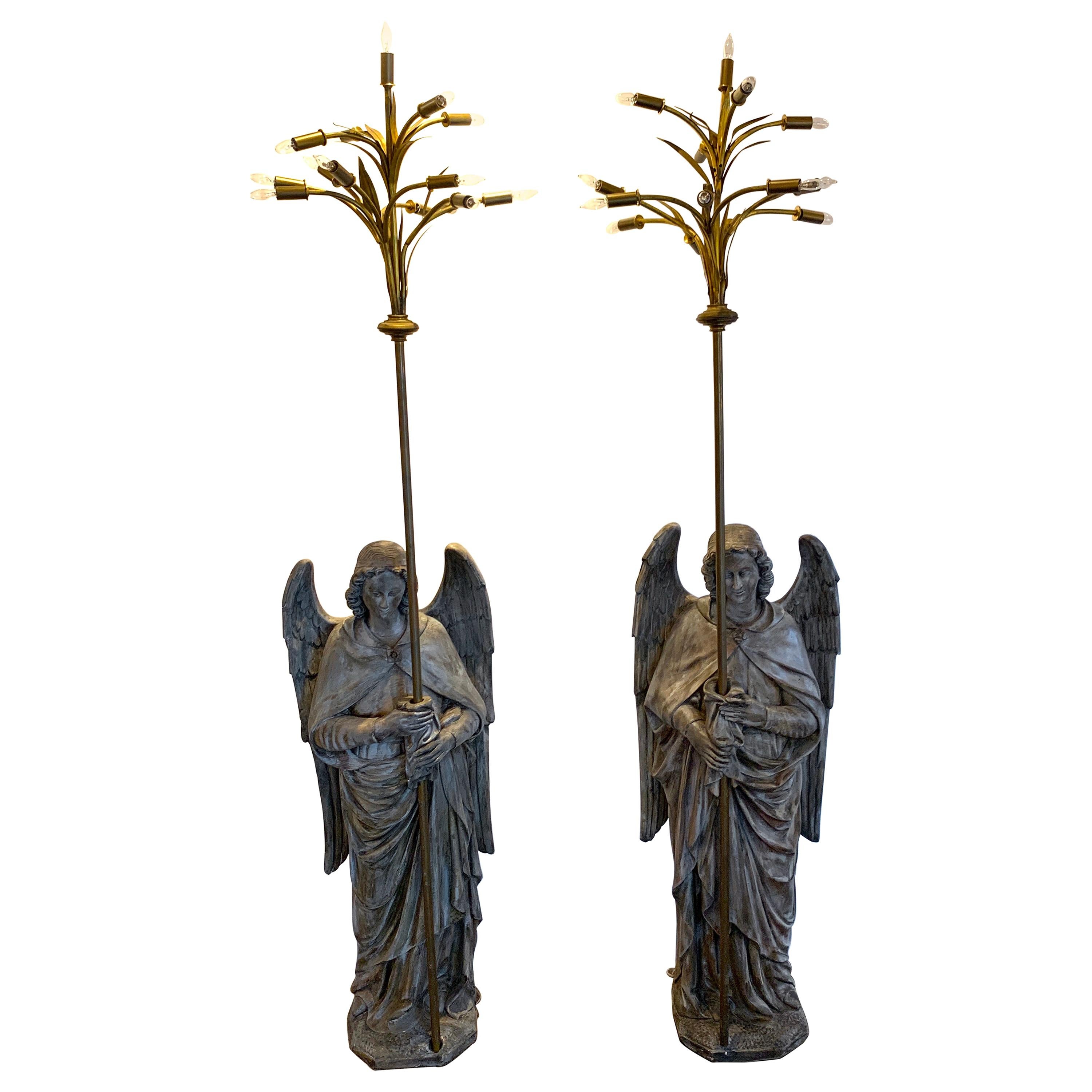 Pair of Antique Ecclesiastical Angel Torchieres For Sale