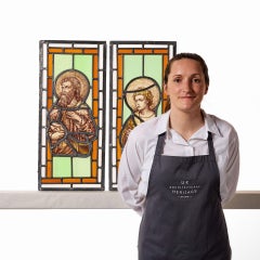 Pair of Antique Ecclesiastical Stained Glass Windows