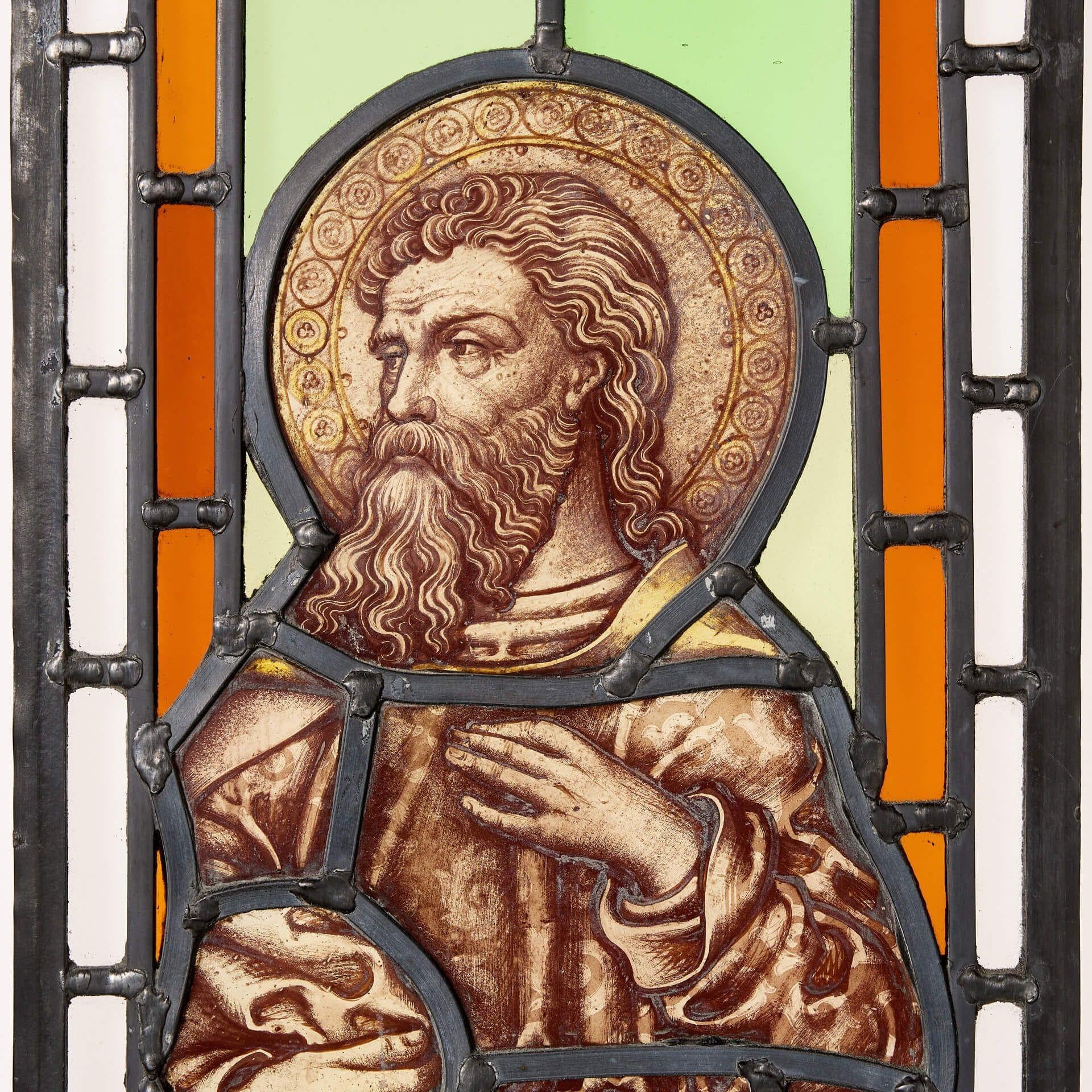 Victorian Pair of Antique Ecclesiastical Stained Glass Windows For Sale