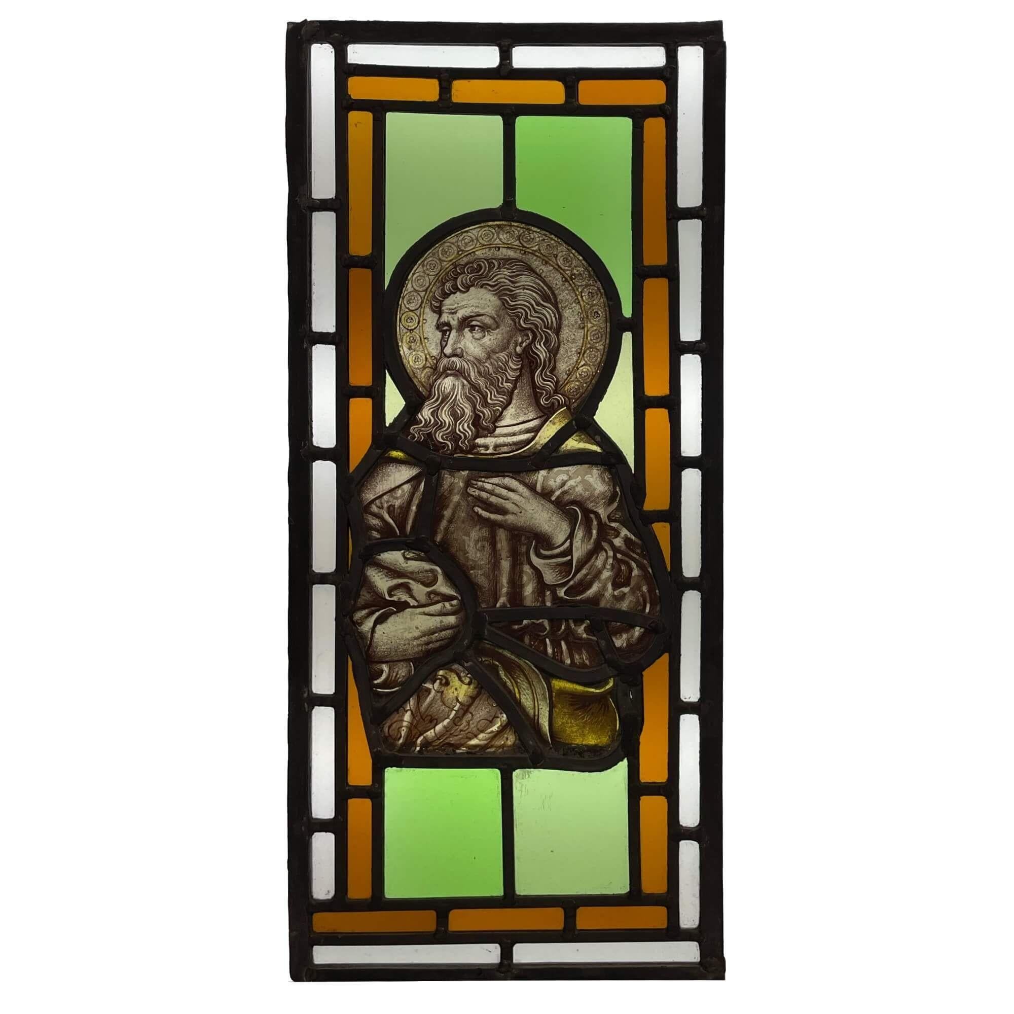 English Pair of Antique Ecclesiastical Stained Glass Windows For Sale