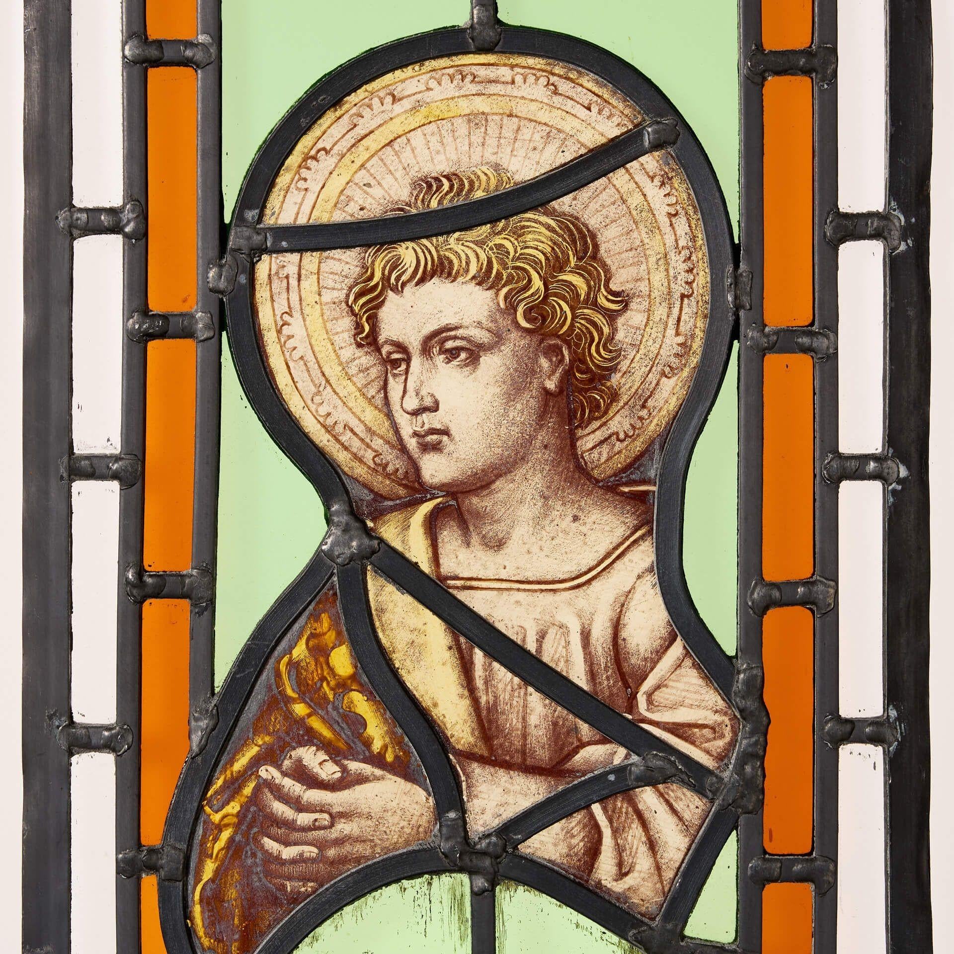 English Pair of Antique Ecclesiastical Stained Glass Windows For Sale