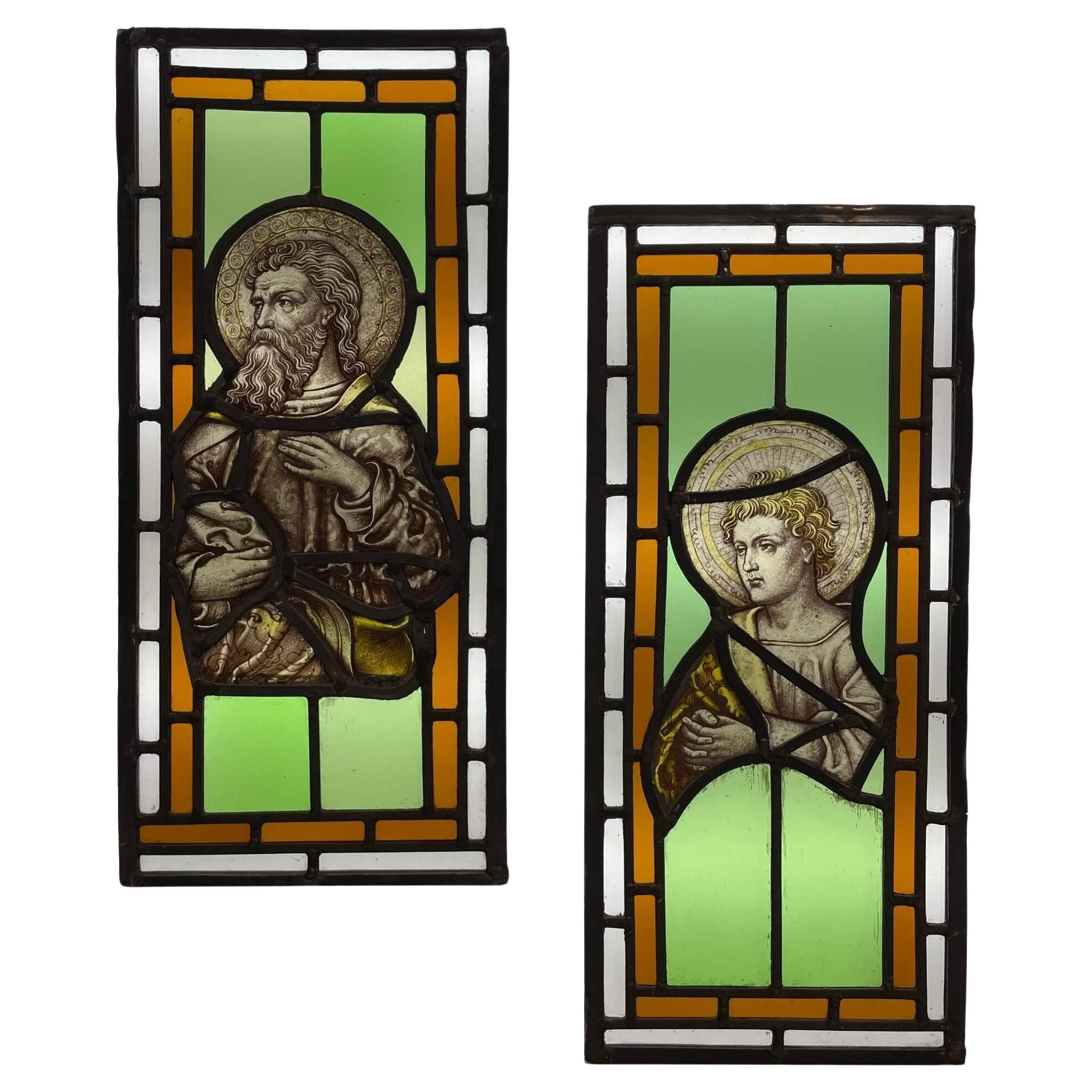 Pair of Antique Ecclesiastical Stained Glass Windows For Sale