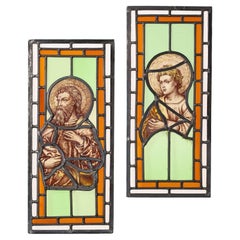 Pair of Antique Ecclesiastical Stained Glass Windows