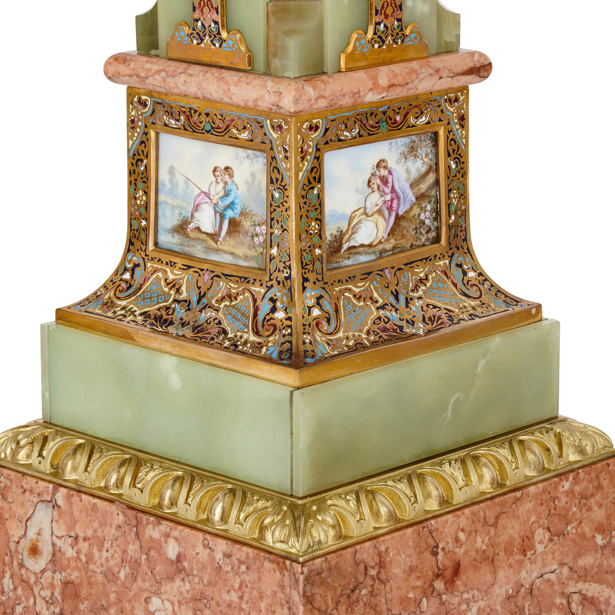 French Pair of Antique Eclectic Style Onyx and Marble Pedestals For Sale