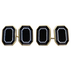 Pair of Antique Edwardian 14K Gold & Cloisonne Enamel Cufflinks