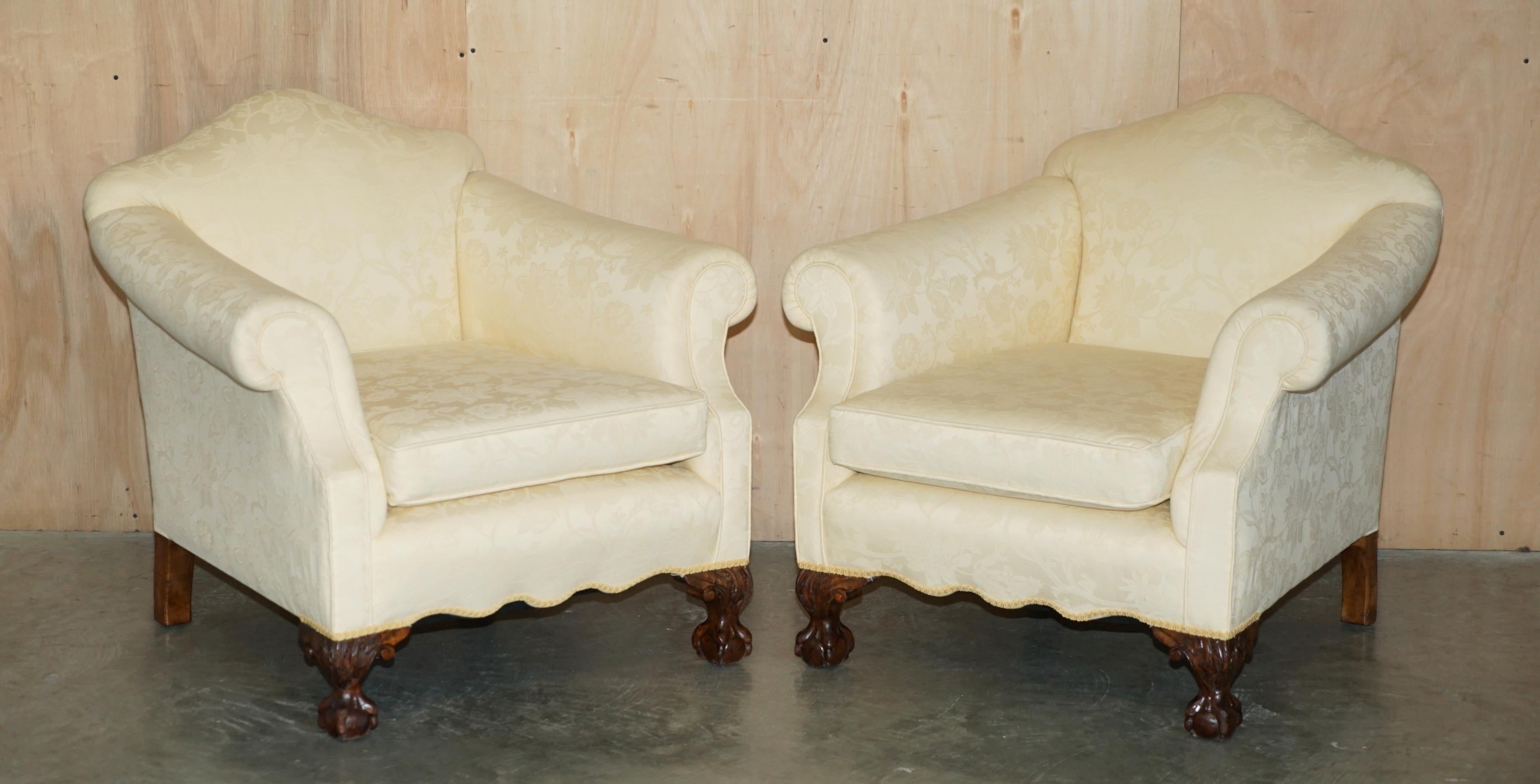Royal House Antiques

Royal House Antiques is delighted to offer for sale this stunning pair of circa 1910 hand made in England hump back club armchairs with ornately carved Claw & Ball feet

Please note the delivery fee listed is just a guide, it