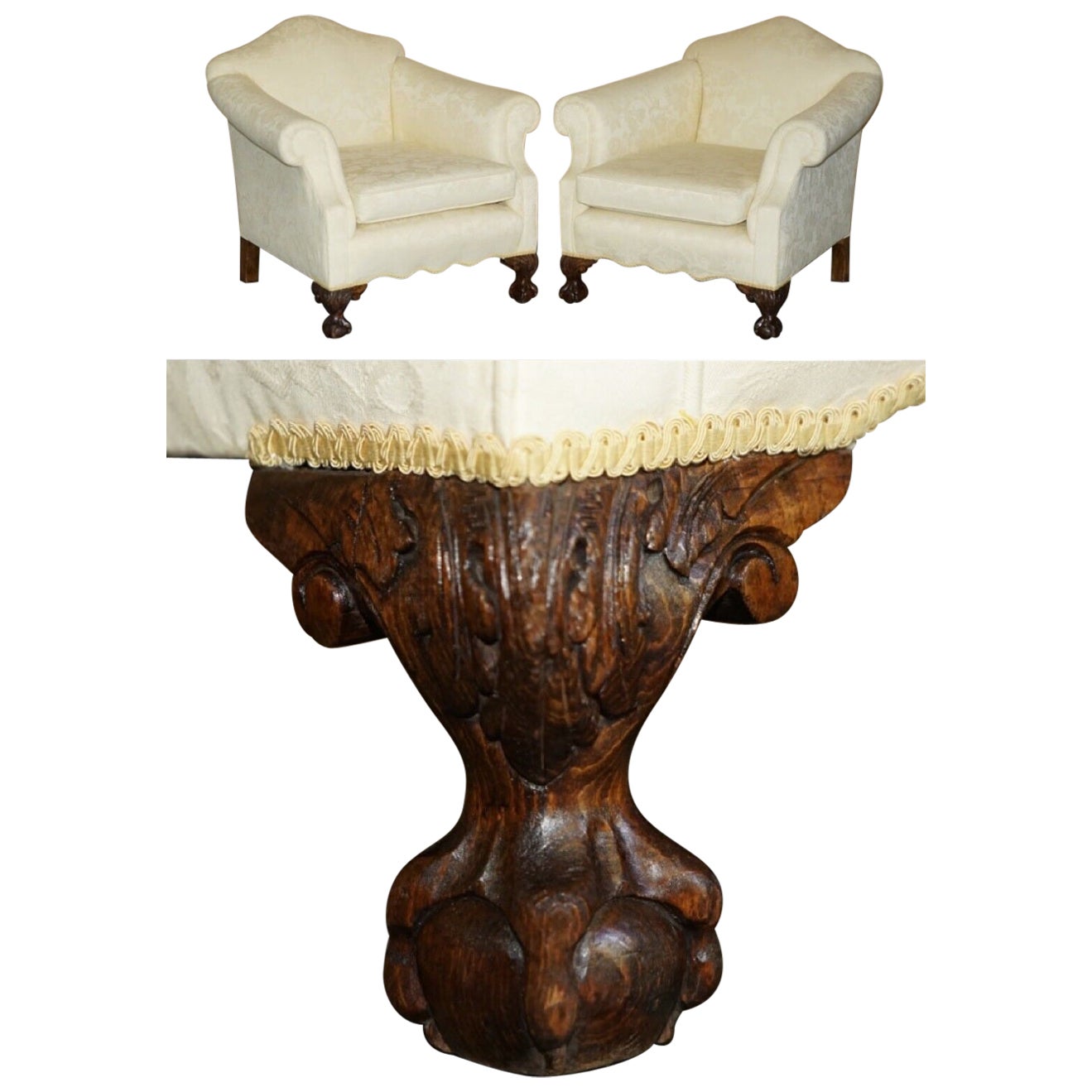 COPPIA DI POLTRONE ANTICIPATE EDWARDIANE DEL 1910 CON PIEDI A CLAW E BALL IN FABBRICA in vendita
