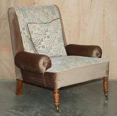 PAIR OF ANTIQUE EDWARDIAN 1910 WALNUT FRAMED BRASS CASTORS BOLSTER ARM ARMCHAIRs