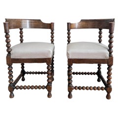 Pair Of Antique Edwardian Bobbin Corner Chairs, English 1900