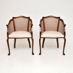 Pair of Antique Edwardian Cane Back Armchairs