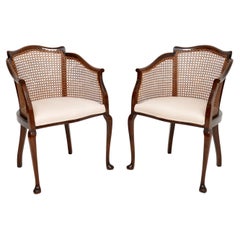 Pair of Antique Edwardian Cane Back Armchairs
