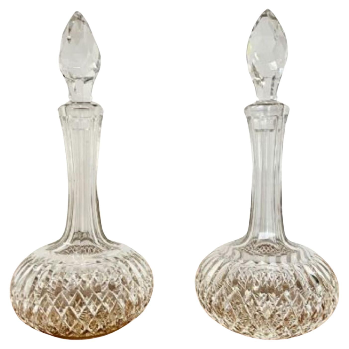 Pair of antique Edwardian cut glass decanters For Sale