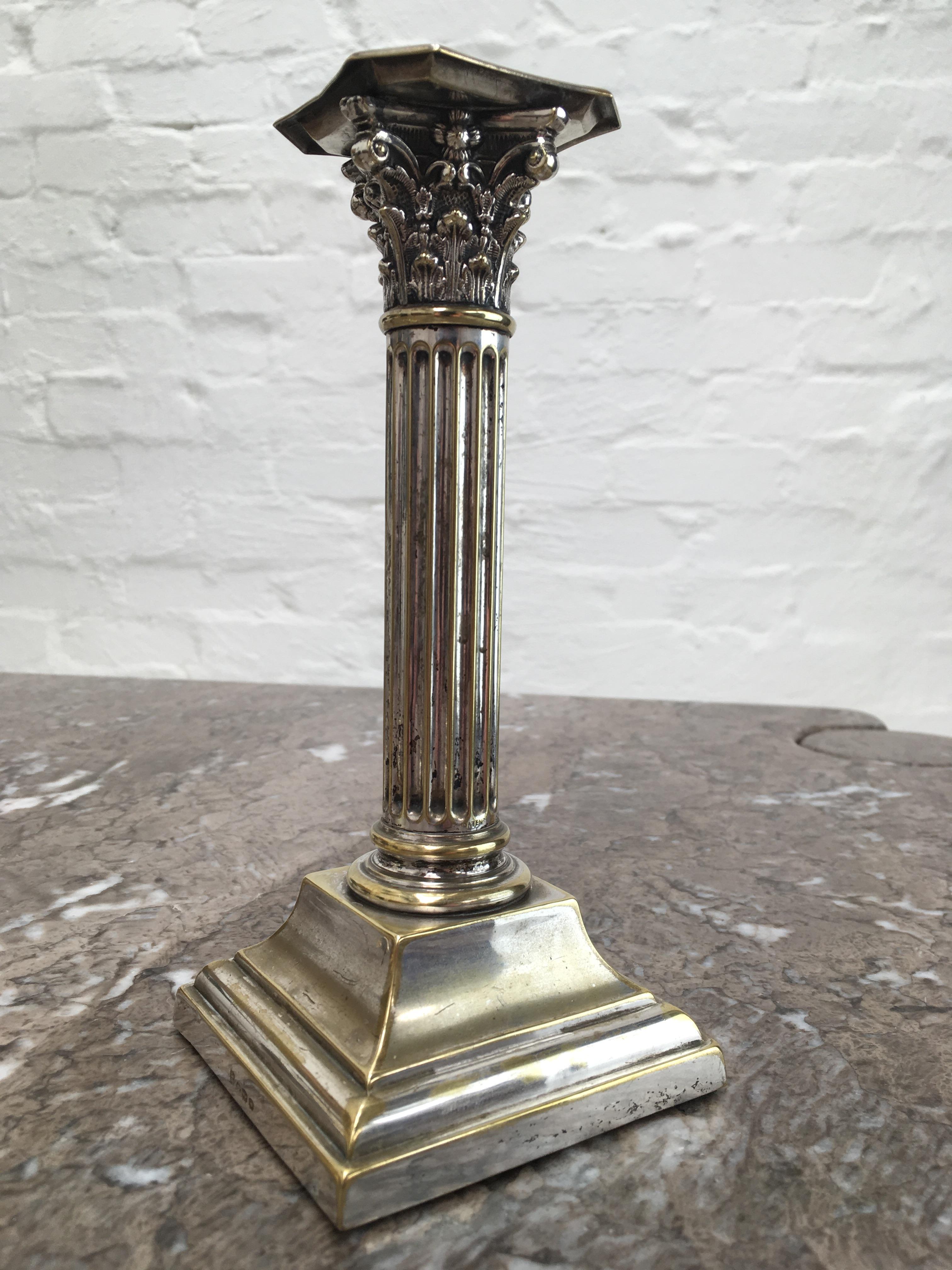 Pair of Antique Edwardian Corinthian Candlesticks in Distressed Silver Plate  5