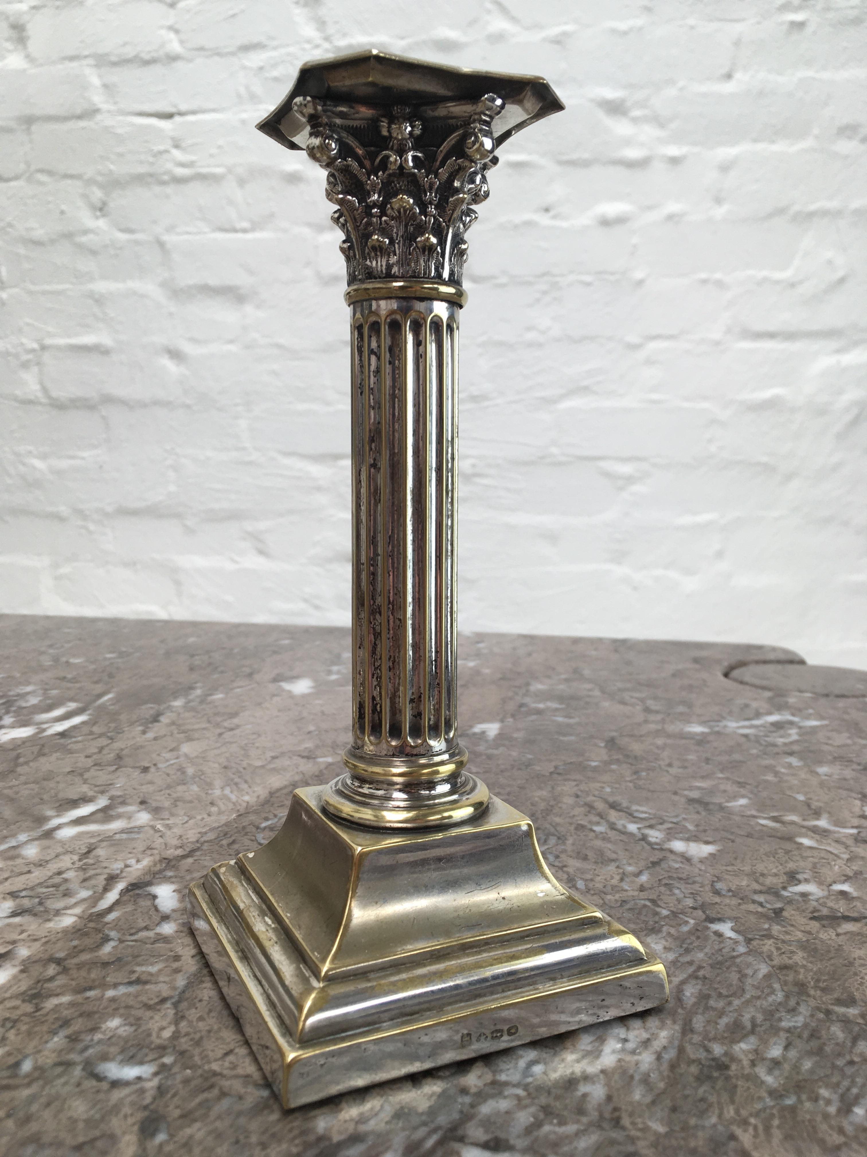 Pair of Antique Edwardian Corinthian Candlesticks in Distressed Silver Plate  In Distressed Condition In Melbourne, AU