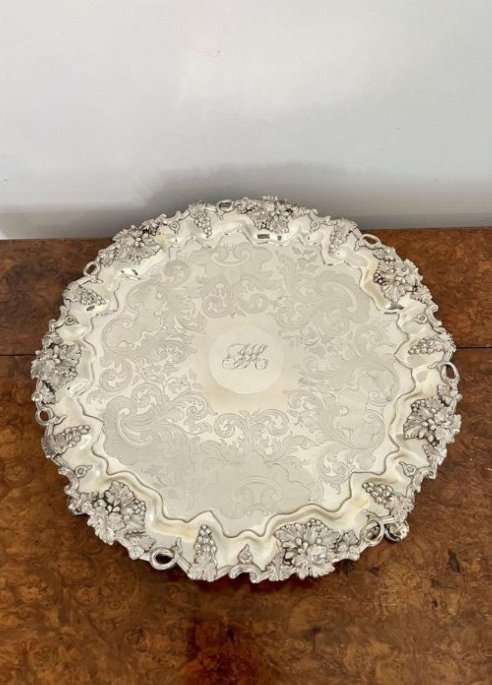 20th Century Pair of antique Edwardian engraved silver plated trays 