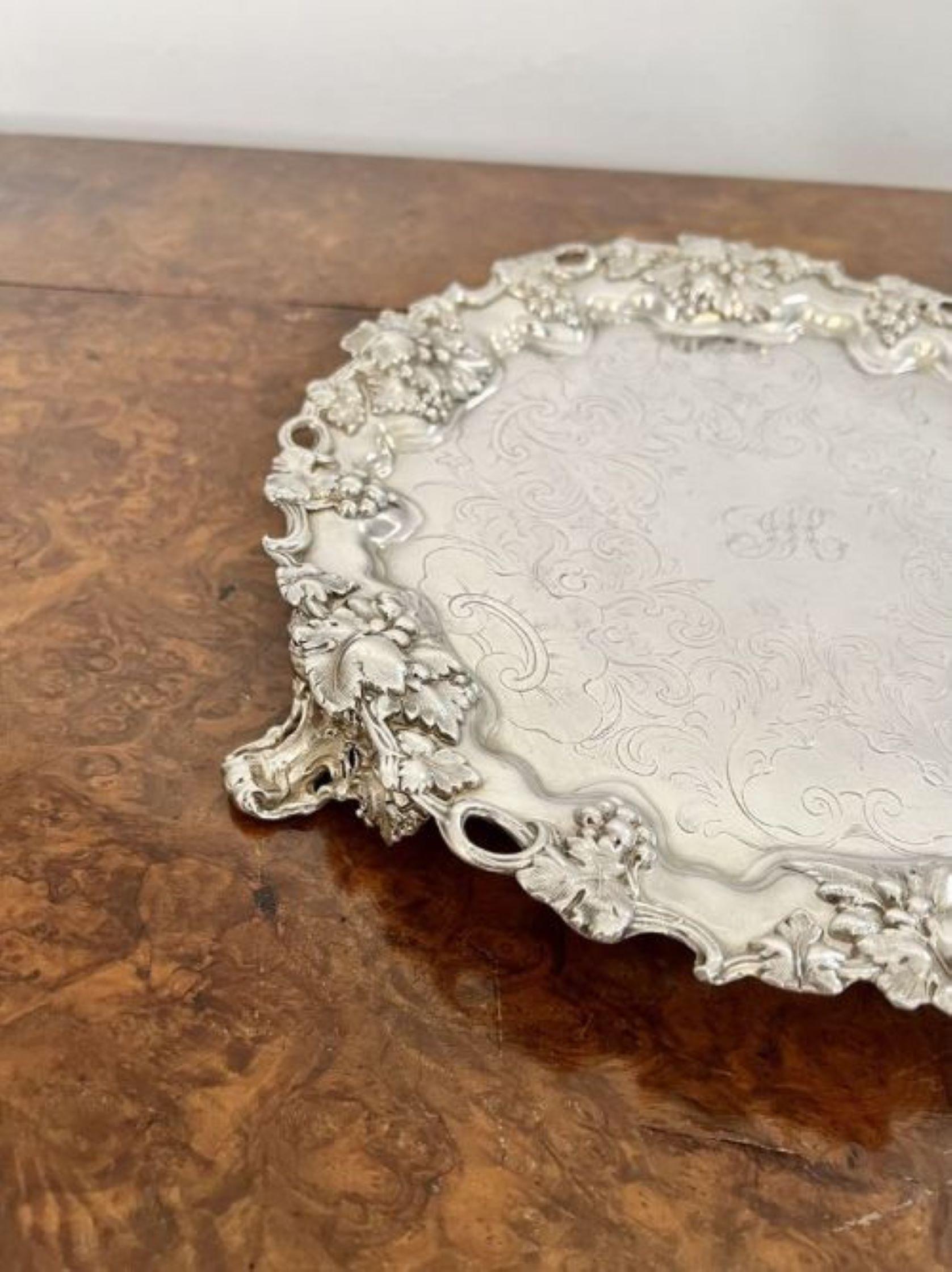 Silver Plate Pair of antique Edwardian engraved silver plated trays 