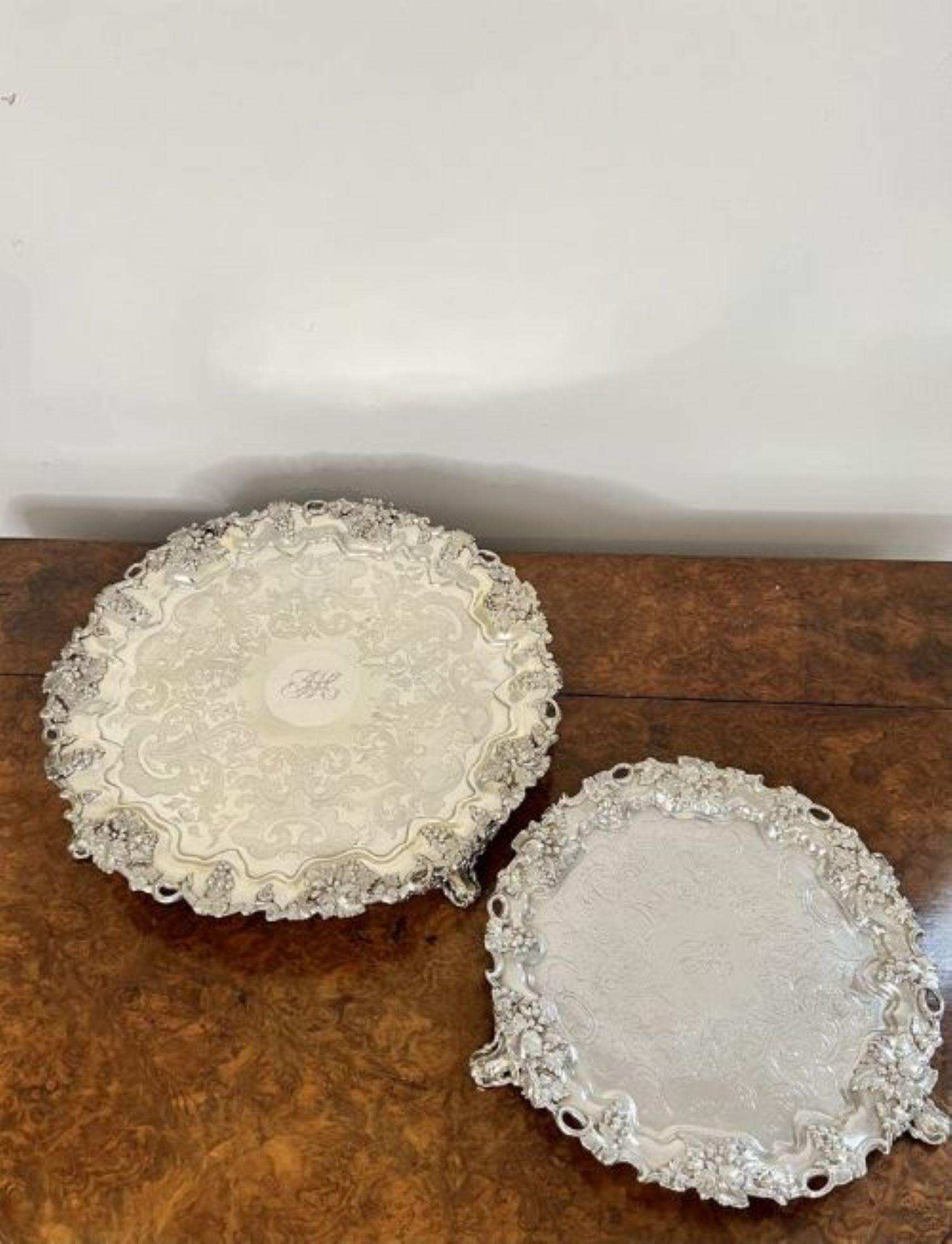 Pair of antique Edwardian engraved silver plated trays  1