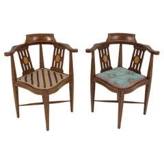 Pair of Antique Edwardian Inlaid Corner Arm Chairs, Scotland, 1910