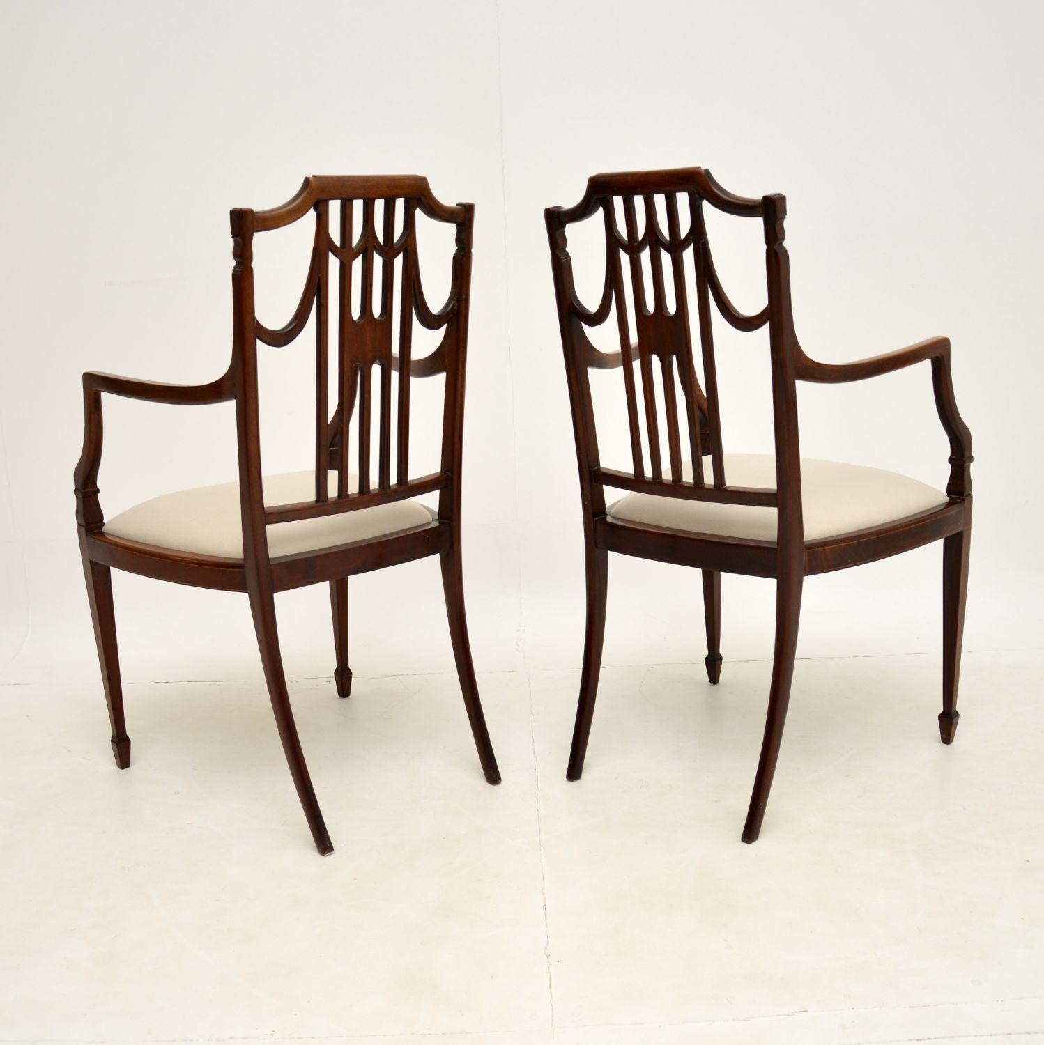 Pair of Antique Edwardian Inlaid Mahogany Armchairs 7