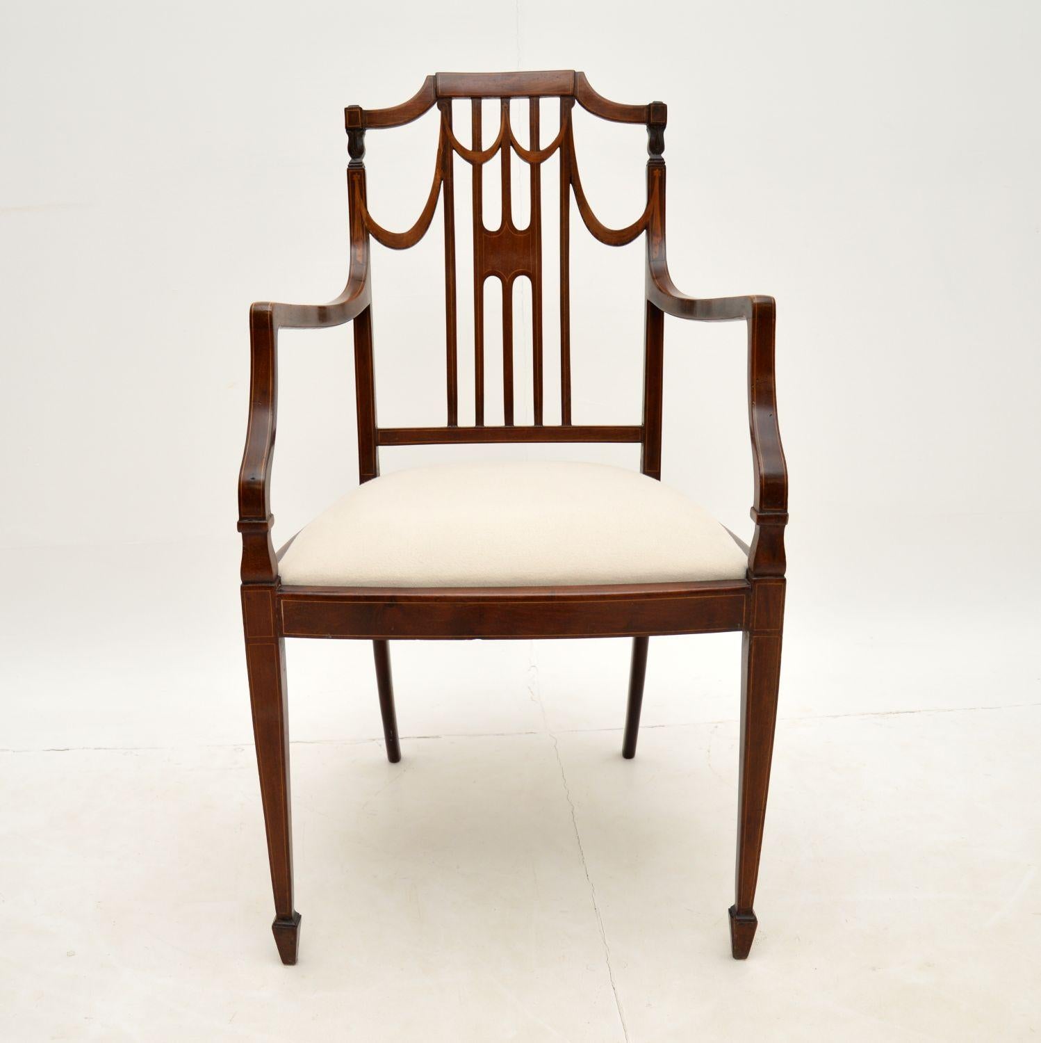 20th Century Pair of Antique Edwardian Inlaid Mahogany Armchairs