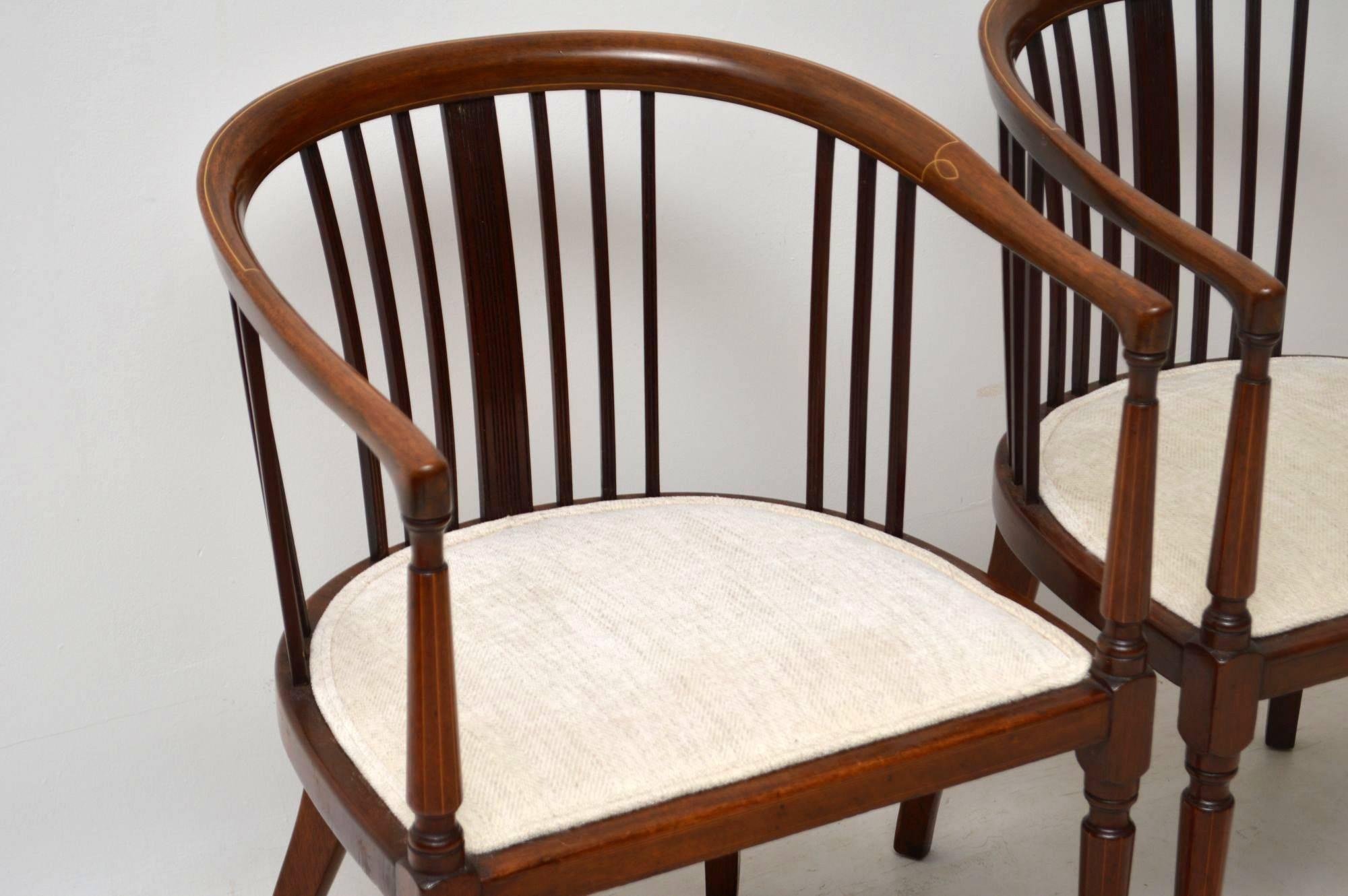 Pair of Antique Edwardian Inlaid Mahogany Armchairs 1