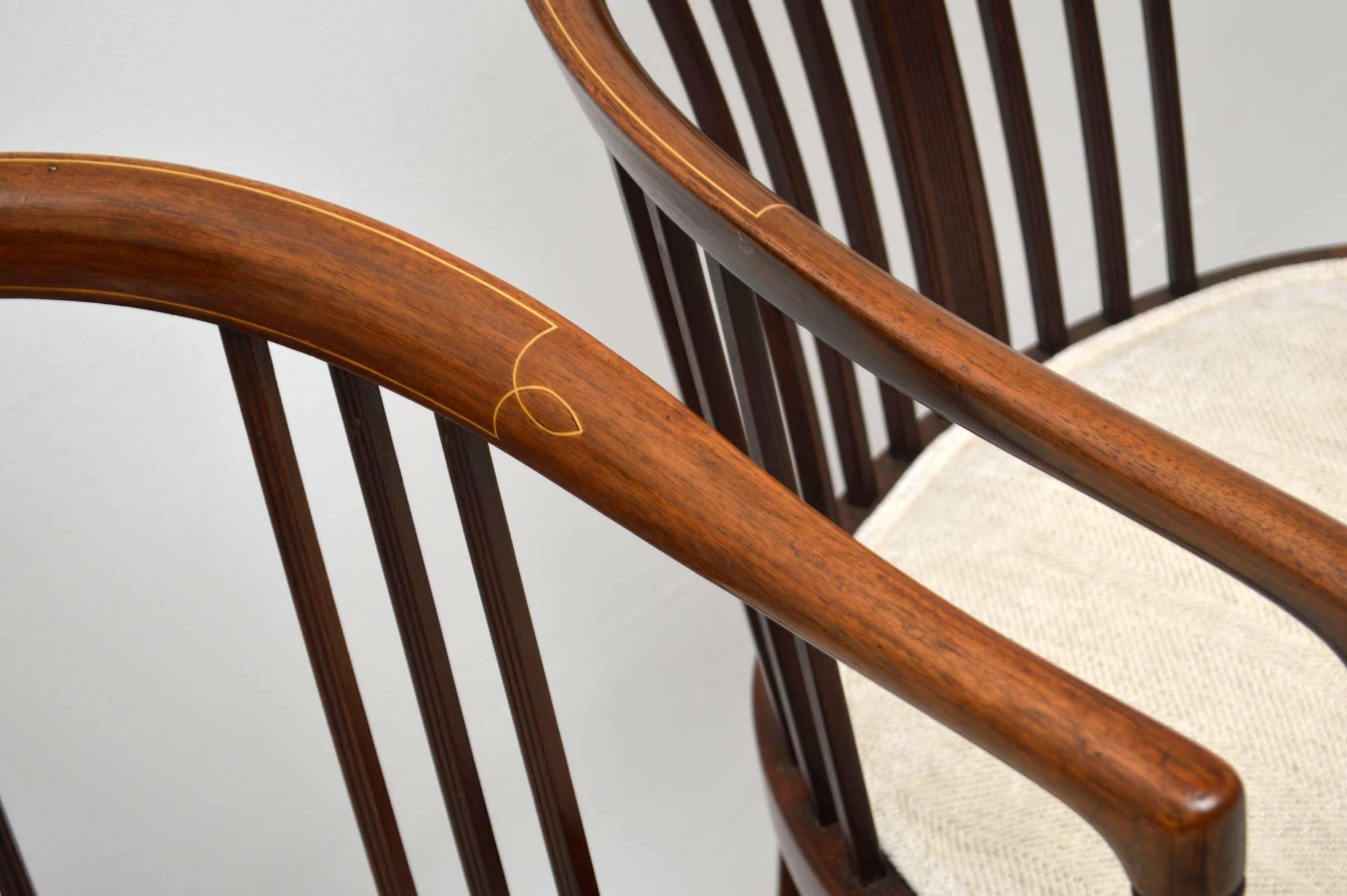 Pair of Antique Edwardian Inlaid Mahogany Armchairs 4