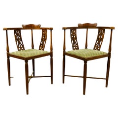 Pair of Antique Edwardian Inlaid Mahogany Corner Chairs, c1900s