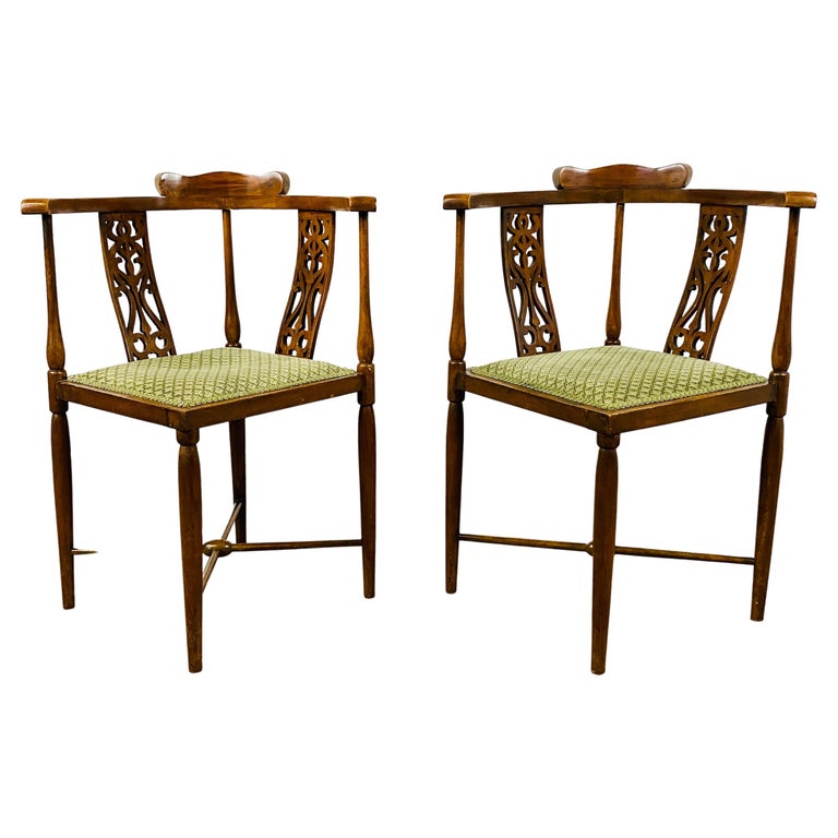 Pair of Antique Edwardian Inlaid Mahogany Corner Chairs, c1900s at 1stDibs