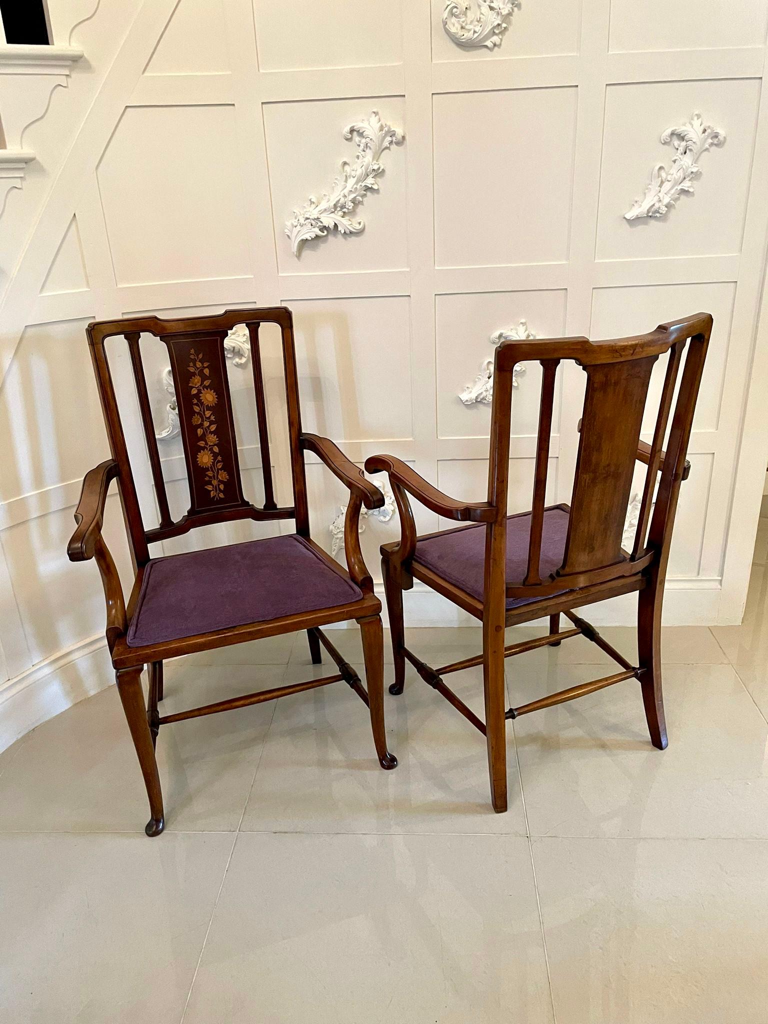 Pair of Antique Edwardian Inlaid Mahogany Desk Chairs For Sale 5