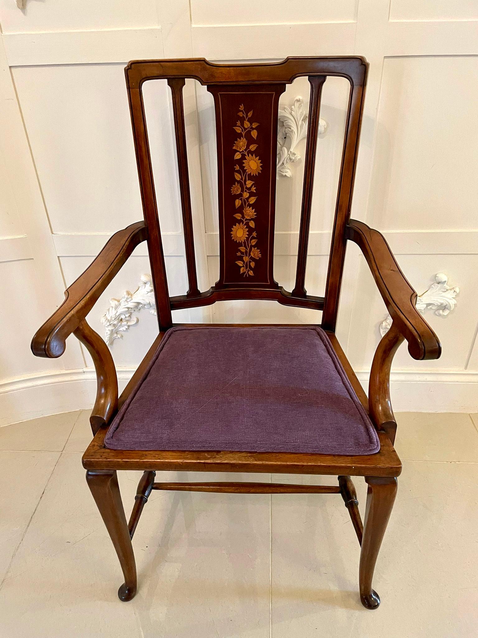 Pair of Antique Edwardian Inlaid Mahogany Desk Chairs In Good Condition For Sale In Suffolk, GB