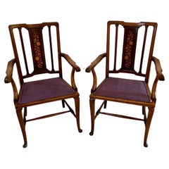 Pair of Used Edwardian Inlaid Mahogany Desk Chairs