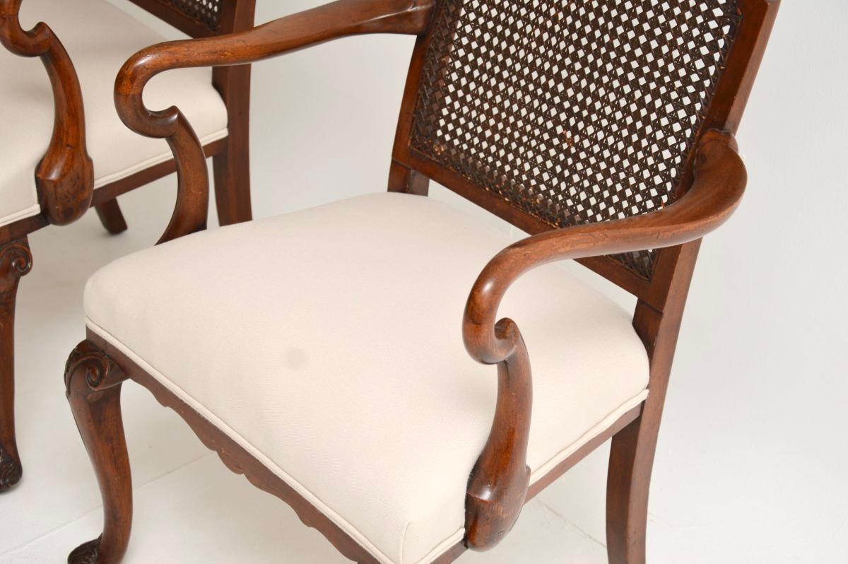 Pair of Antique Edwardian Lacquered Walnut and Cane Armchairs im Angebot 4