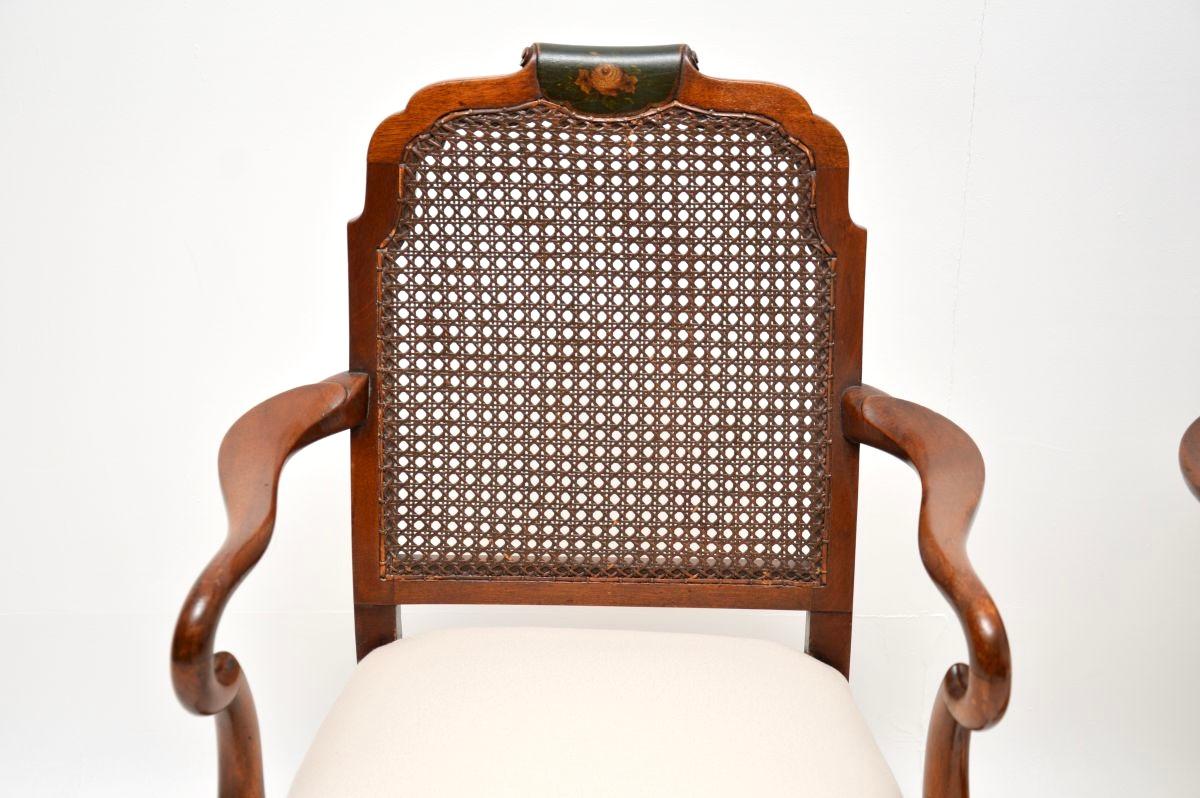 Pair of Antique Edwardian Lacquered Walnut and Cane Armchairs (Frühes 20. Jahrhundert) im Angebot