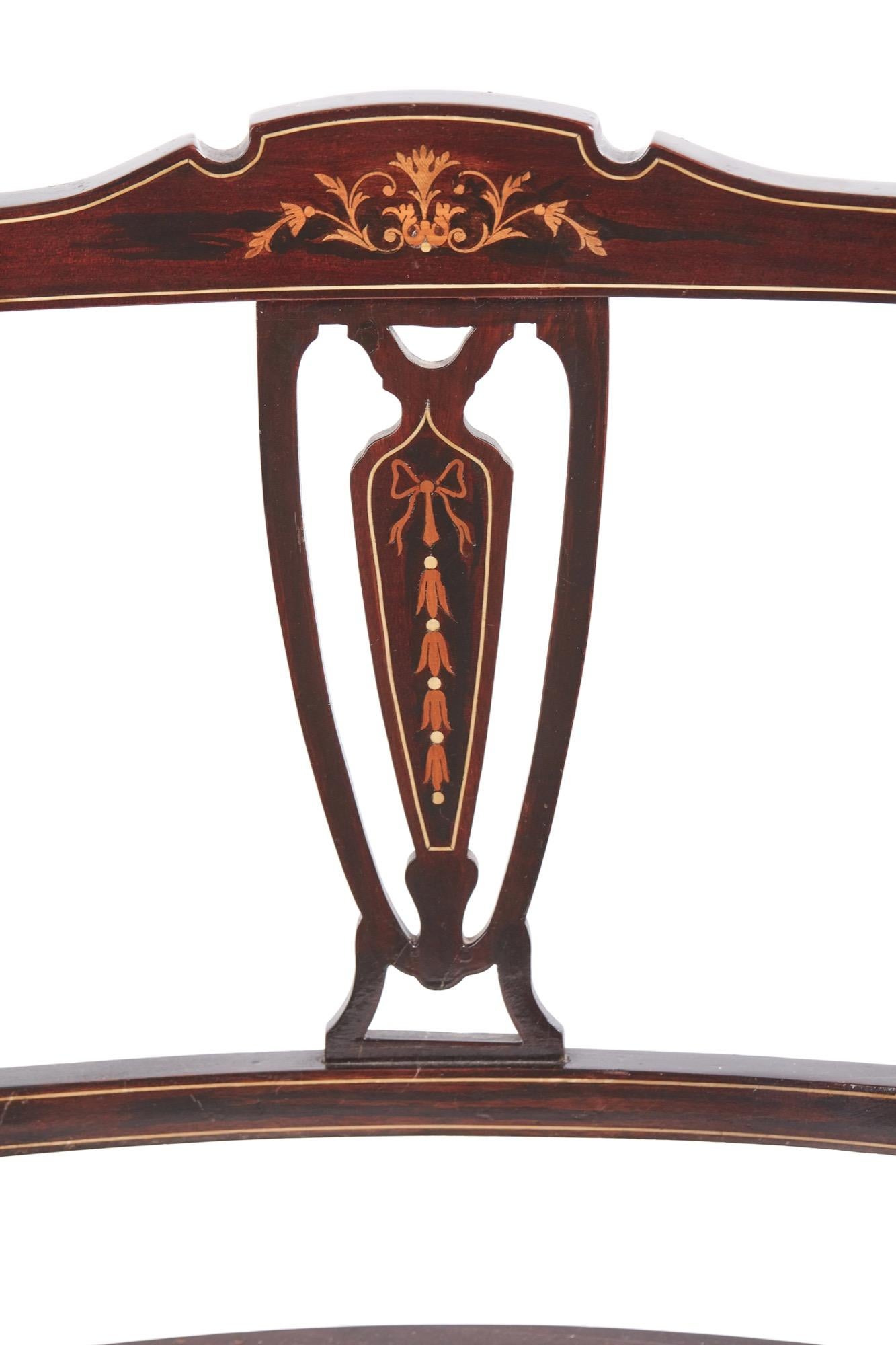 English Pair of Antique Edwardian Mahogany Inlaid Armchairs