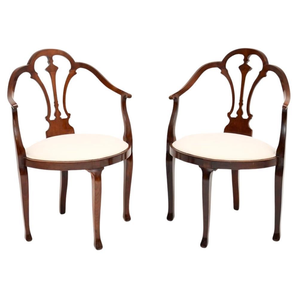 Pair of Antique Edwardian Open Armchairs For Sale
