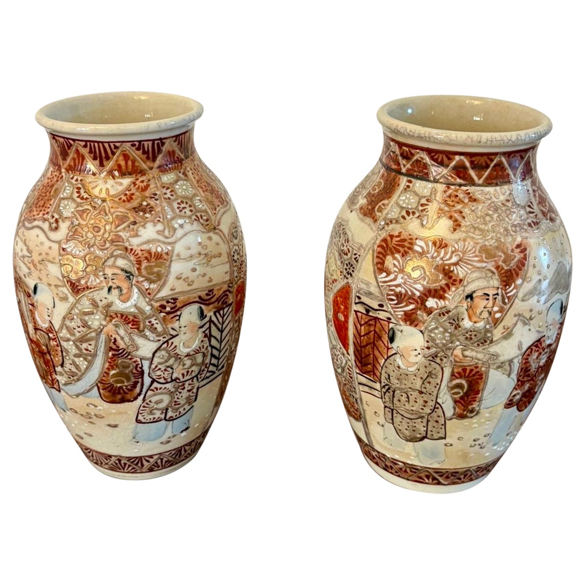 Pair of Antique Edwardian Quality Satsuma Vases