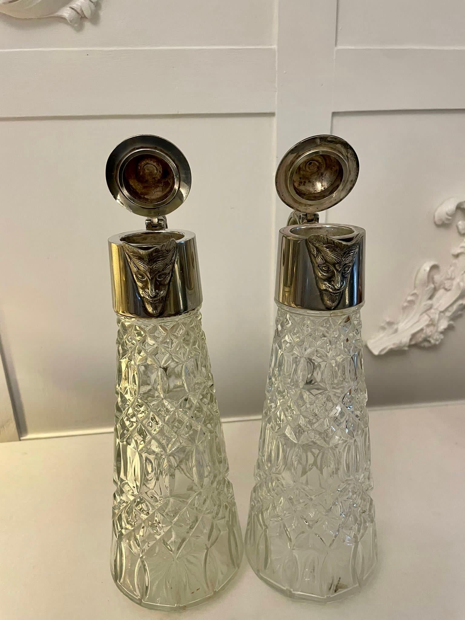 20th Century Pair of Antique Edwardian Quality Silver Plated and Cut Glass Claret Jugs For Sale