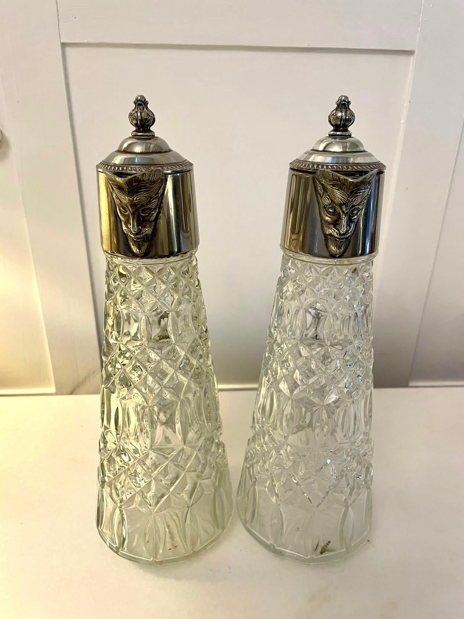 Pair of Antique Edwardian Quality Silver Plated and Cut Glass Claret Jugs For Sale 4
